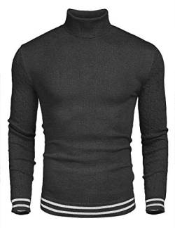 COOFANDY Herren Langarmshirt Unterhemd Langarm Getrickt Sweater Shirt Regular Fit mit Kontrast Streifen Dunkel Grau XL von COOFANDY