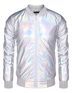 COOFANDY Herren Metallic Jacke 70er Jahre Disco Weihnachten Party Varsity Jacke Reißverschluss Baseball Bomber, Mehrfarbig, 3XL von COOFANDY