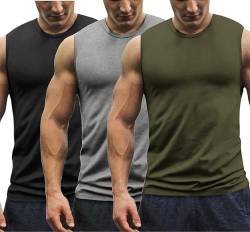 COOFANDY Herren Muskel Shirt Tank Top Herren Shirt ärmelloses Axelshirt Fitness Vest Athletic Muskelshirts Männer Schwarz/Armee Grün/Grau XL von COOFANDY