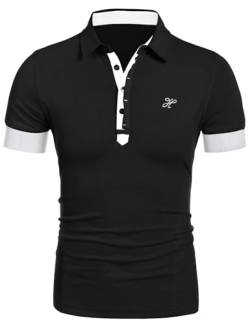 COOFANDY Herren Polo Shirts Stickerei Männer Kurzarm Hemd Poloshirt Regular Fit T-Shirt Sommer Sport Golf Shirts Hemden (Schwarz Weiß XL) von COOFANDY