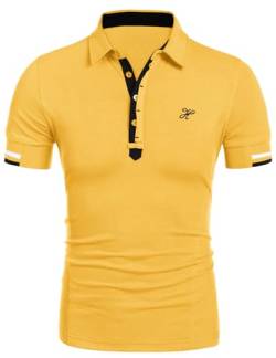 COOFANDY Herren Polohemd gestickt Golf Shirts Kurzarm T-Shirt Polokragen Hemd gestreiftes Polo Männer Hemden Alpha Shirt (Yellow XL) von COOFANDY