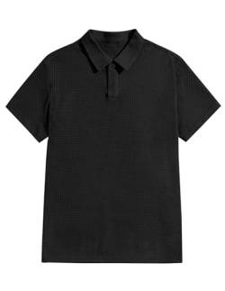 COOFANDY Herren Poloshirt Kurzarm Waffel T-Shirt Männer Hemd Funktions Shirts Kariert Polo Shirt Sommer Golf Schwarz L von COOFANDY