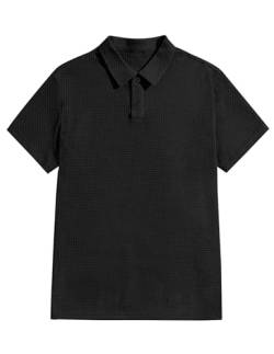 COOFANDY Herren Poloshirt Waffel T-Shirt Männer Kurzarm Hemd Funktions Shirts Regular Fit Polo Shirt Sommer Golf Schwarz XL von COOFANDY