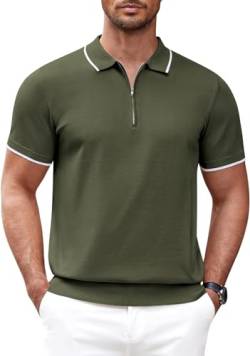 COOFANDY Herren-Poloshirt mit Reißverschluss, lässig, gestrickt, kurzärmelig, Polo-T-Shirt, klassische Passform, Grün (Army Green), XX-Large von COOFANDY