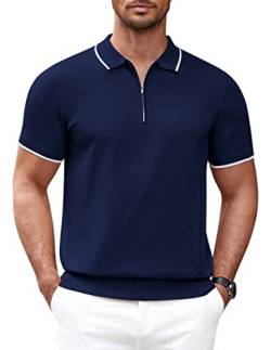 COOFANDY Herren-Poloshirt mit Reißverschluss, lässig, gestrickt, kurzärmelig, Polo-T-Shirt, klassische Passform, Marineblau, XX-Large von COOFANDY