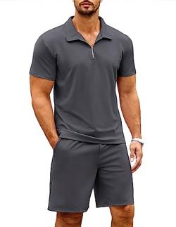 COOFANDY Herren Poloshirt und Shorts Set 2 Stück Sommer Outfits Mode Casual Athletic Shorts Trainingsanzug Set, grau dunkel, Small von COOFANDY