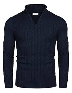 COOFANDY Herren Pullover Langarmshirt Feinstrick Stehkragen Swestershirt Knitted Herren Sweater Navy Blau XL von COOFANDY