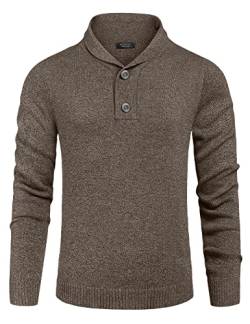 COOFANDY Herren Pullover Schalkragen Strickpullover Stehkragen Langarmshirt Männer Pulli mit Knopfleiste Winterpullover Khaki L von COOFANDY