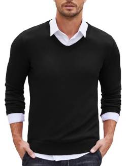 COOFANDY Herren Pullover V Ausschnitt Slim Fit Feinstrick Schmale Passform Pullover mit Hemdkragen Herren Schwarz XXL von COOFANDY