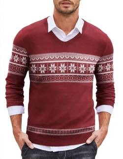 COOFANDY Herren Pullover V-Ausschnitt Weihnachtspullover Langarm Slim Fit Strickpullover PAT14 S von COOFANDY