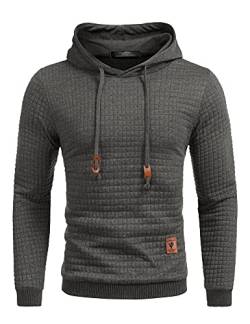 COOFANDY Herren Pullover mit Kapuze Hipster Gym Langarm Kordelzug Karierten Slim Fit Jacquard Pullover Hoodies S Dunkelgrau von COOFANDY