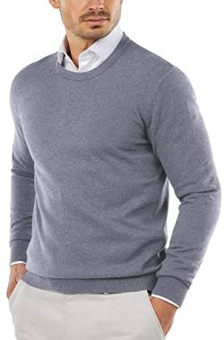 COOFANDY Herren Pullover mit Rundhals-Ausschnitt aus Baumwolle Langarmshirt Slim Fit Strickpullover Leichte Crewneck Sweater Grau S von COOFANDY