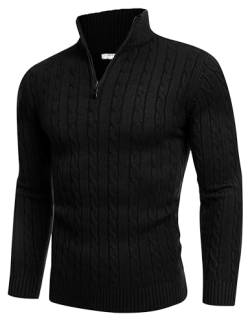 COOFANDY Herren Quarter Zip Sweater Slim Fit Casual Strickpullover Rollkragenpullover Mock Neck Polo Sweater, 01-schwarz (mit Metall-Reißverschluss), Mittel von COOFANDY