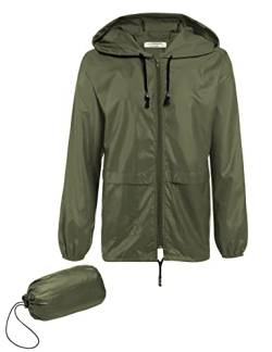 COOFANDY Herren-Regenjacke, verstaubar, wasserdicht, mit Kapuze, leicht, klassisch, Radfahren, Regenmantel, Grün (Army Green), XL von COOFANDY