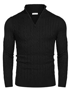 COOFANDY Herren Reißverschluss Stehkragen Pullover Slim Fit Rollkragenpullover Winter Warm Pulli Schwarz XL von COOFANDY