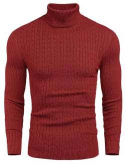 COOFANDY Herren Rollkragen Strickpullover Warm Soft Pullover Slim fit Rollkragenpulli für Männer Freizeit Rot L von COOFANDY