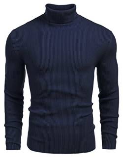 COOFANDY Herren Rollkragenpullover Winter Slim fit Basic Rollkragenshirt Langarm Strickpullover Feinstrick Pullover mit Kragen Königsblau XXL von COOFANDY