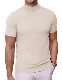 COOFANDY Herren-Rollkragenpullover mit kurzen Ärmeln, einfarbig, T-Shirts, Basic, schmale Passform, Strickpullover, aprikose, X-Groß von COOFANDY