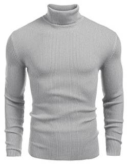 COOFANDY Herren Rollragen Pullover Langarmshirt Feinstrick Sweater Freizeit Slim fit Basic Männer Pullover Grau XXL von COOFANDY