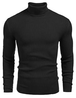 COOFANDY Herren Rollragen Pullover Langarmshirt Feinstrick Sweater Freizeit Slim fit Basic Männer Pullover Schwarz M von COOFANDY