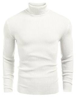 COOFANDY Herren Rollragen Pullover Langarmshirt Feinstrick Sweater Freizeit Slim fit Basic Männer Pullover Weiß XL von COOFANDY