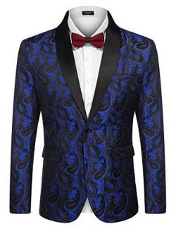 COOFANDY Herren Sakko Smoking Blazer Slim Fit Jacke Anzugjacke für Männer Luxus Anzug Modern Paisley Jackett Festlisch Hochzeit Vintage Party Blau L von COOFANDY