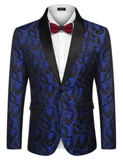 COOFANDY Herren Sakko Smoking Blazer Slim Fit Jacke Anzugjacke für Männer Luxus Anzug Modern Paisley Jackett Festlisch Hochzeit Vintage Party Blau XXL von COOFANDY