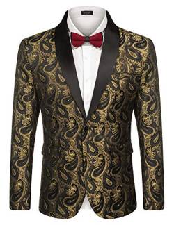 COOFANDY Herren Sakko Smoking Blazer Slim Fit Jacke Anzugjacke für Männer Luxus Anzug Modern Paisley Jackett Festlisch Hochzeit Vintage Party Golden XXL von COOFANDY