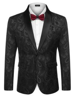 COOFANDY Herren Sakko Smoking Blazer Slim Fit Jacke Anzugjacke für Männer Luxus Anzug Modern Paisley Jackett Festlisch Hochzeit Vintage Party Schwarz M von COOFANDY