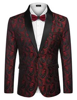 COOFANDY Herren Sakko Smoking Blazer Slim Fit Jacke Anzugjacke für Männer Luxus Anzug Modern Paisley Jackett Festlisch Hochzeit Vintage Party Weinrot XXL von COOFANDY