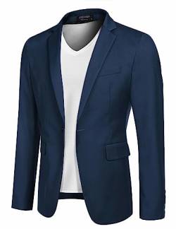 COOFANDY Herren Sakko Sportlich Freizeit Blazer Anzugjacke Herrensakko Klassisch Jacke 1 Knöpfe Einfarbig Hochzeit & Business Blau S von COOFANDY