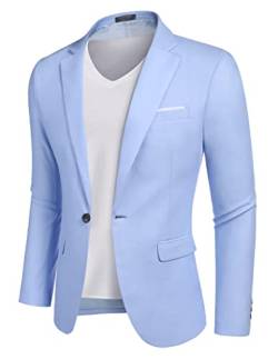 COOFANDY Herren Sakko Sportlich Freizeit Blazer Regular Fit Anzug Lässig, Azurblau, Gr. L Azurblau L von COOFANDY