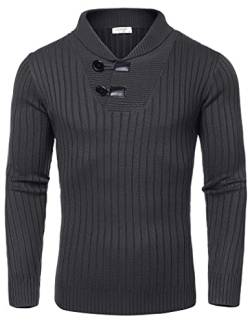 COOFANDY Herren Schalkragen Pullover Casual Relaxed Fit Knopf Strickpullover Pullover Sweater, reines Grau, Mittel von COOFANDY