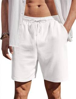 COOFANDY Herren Shorts Kurz Hosen Baumwolle Sommer Freizeithose Gummizug Regular Leinen Shorts mit Tunnelzug Weiß 3XL von COOFANDY