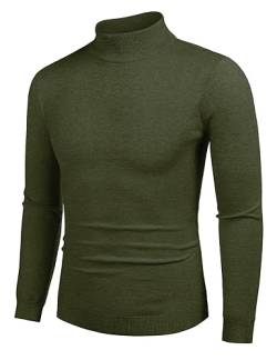 COOFANDY Herren Slim Fit Mock Rollkragenpullover Sweater Casual Basic Gestrickte Thermopullover, Deep Army Green, Mittel von COOFANDY