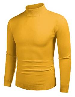 COOFANDY Herren Slim Fit Mock Rollkragenpullover Sweater Casual Basic Knitted Thermal Sweater, gelb, Mittel von COOFANDY