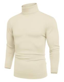 COOFANDY Herren Slim Fit Rollkragenpullover Casual Basic Strick Langarm Pullover Sweater, Beige, Klein von COOFANDY