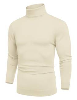 COOFANDY Herren Slim Fit Rollkragenpullover Casual Basic Strick Langarm Pullover Sweater, Beige, Mittel von COOFANDY