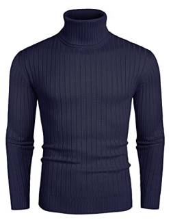 COOFANDY Herren Slim Fit Rollkragenpullover Casual Pullover Sweater Leichter Rippenpullover, marineblau, 3X-Groß von COOFANDY