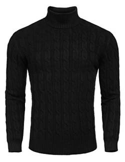 COOFANDY Herren Slim Fit Rollkragenpullover Casual Twisted Knitted Pullover Sweater, 01-black, Klein von COOFANDY