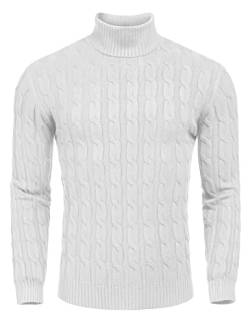 COOFANDY Herren Slim Fit Rollkragenpullover Casual Twisted Strickpullover Sweater, 01-weiß, L von COOFANDY