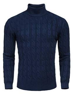 COOFANDY Herren Slim Fit Rollkragenpullover Casual Twisted Strickpullover Sweater, Marineblau, L von COOFANDY