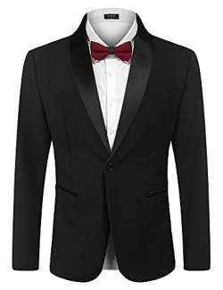 COOFANDY Herren Smoking Jacke Hochzeit Blazer Ein-Knopf-Kleid Anzug für Abendessen, Abschlussball, Party, Schwarz, XL von COOFANDY