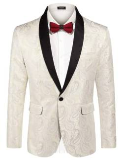 COOFANDY Herren Smoking Sakko Anzug Modern Blazer Luxus Stilvoll Anzugjacke Festlich Jacke mit Blumenmuster Paisley für Abendessen Hochzeit Party Beige XL von COOFANDY