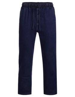 COOFANDY Herren-Stretchjeans lässige Hose Denim Straight Jeans Regular Straight Cut Elastisch Bund mit Kordelzug Cargo-Taschen Freizeit Navy Blau XL von COOFANDY