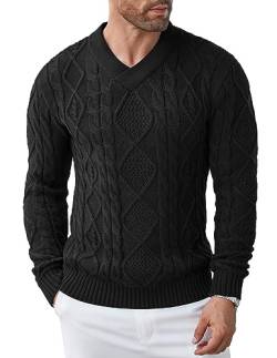 COOFANDY Herren Strickpullover Stehkragen Pullover Warme Basic Feinstrick Winter V-Ausschnitt Pullover Sweater Schwarz L von COOFANDY