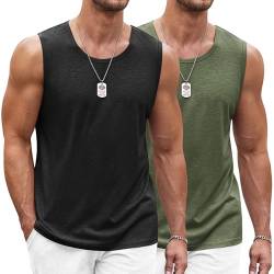 COOFANDY Herren Tank Top Ärmelloses Shirt Fitness Achselshirt Muskelshirt Schnelltrocknendes Gym Sleeveless Funktionsshirt Sport Laufshirt für Männer Schwarz/Militärgrün L von COOFANDY