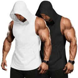 COOFANDY Herren Tank Top Muskelshirts Fitness Shirts Ärmelloser Hoodie Workout Sport Fitness Unterhemden Kapuzenpullover mit Handytaschen Schwarz/Weiss(2 Stück) S von COOFANDY