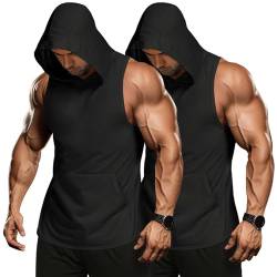 COOFANDY Herren Tank Tops Fitness Shirts Muskelshirts Gym Bodybuilding Shirts Workout Cut Off Muscle T Shirt Ärmelloser Hoodie Sport Shirt Männer Schwarz/Schwarz(2 Stück) L von COOFANDY