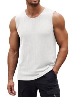 COOFANDY Herren Tops Aschelshirt Sportlich Tee Sport Tank Top Fitness Ärmellos Muskelshirt Work Out Tops Weiß XXL von COOFANDY